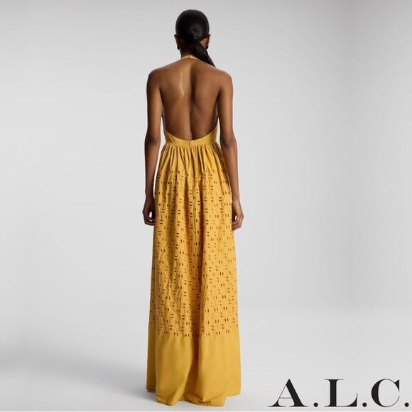 A.L.C. **NWT** Blair Eyelet Halter Cotton Maxi Dress Butterscotch Yellow - Picture 2 of 16